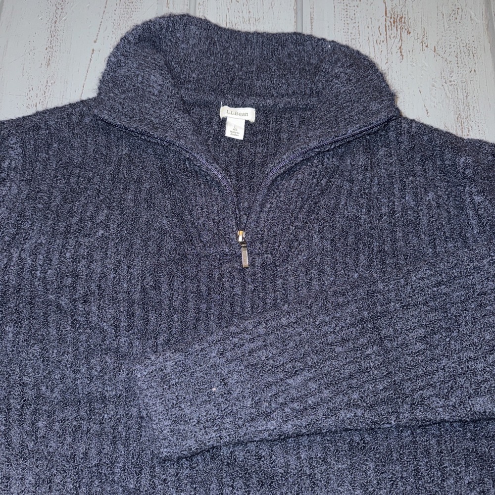 Vintage LL Bean Sweater Grey Lambs Wool 1/4 Zip Pullover Mock Neck Sz L